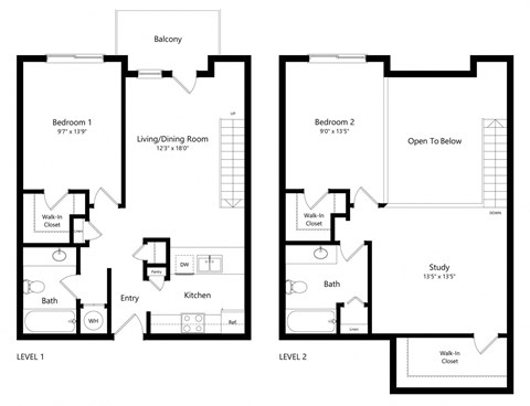 Floor plan for 2 beds, 2 baths, 1182 sqft